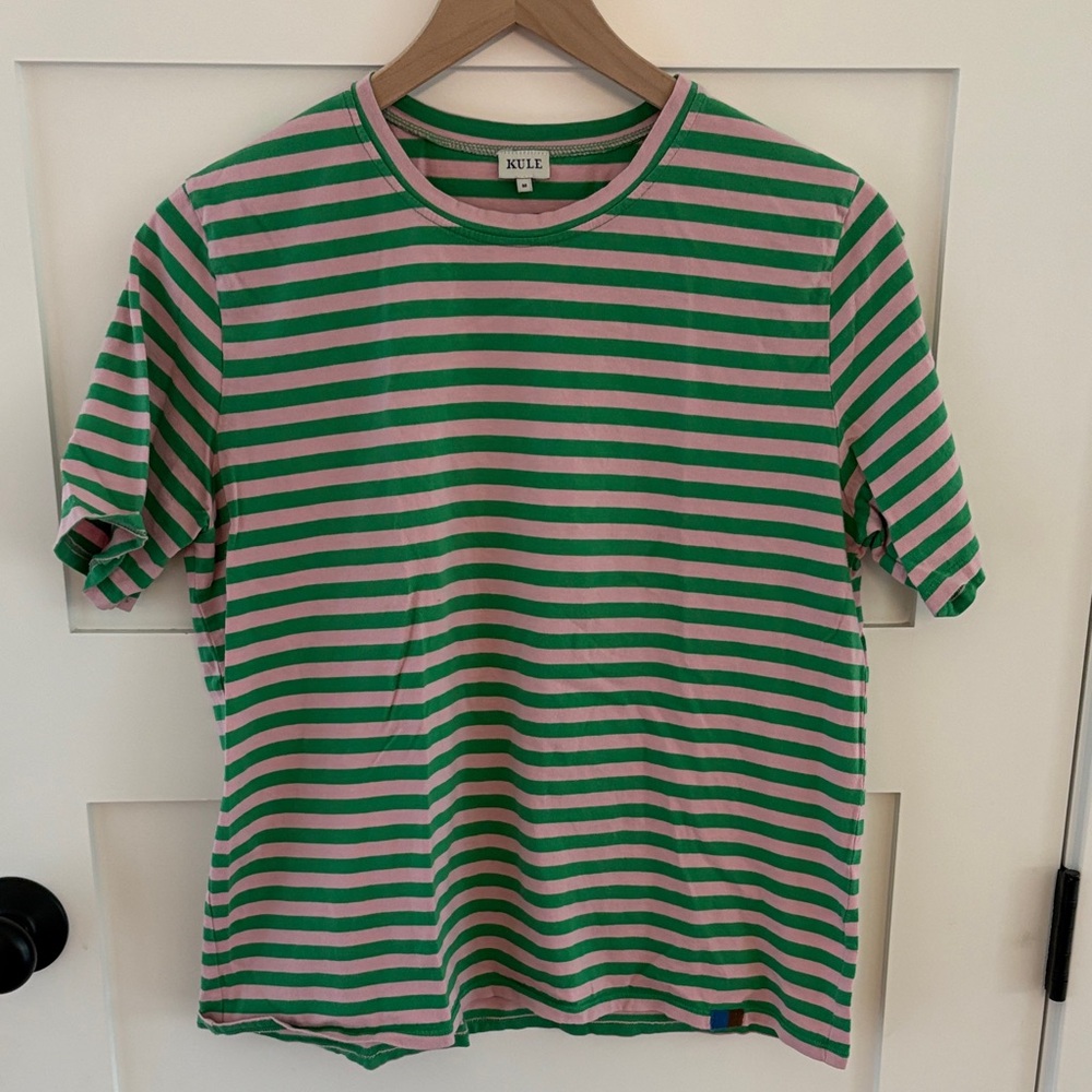 KULE Pink and Green Striped Tee